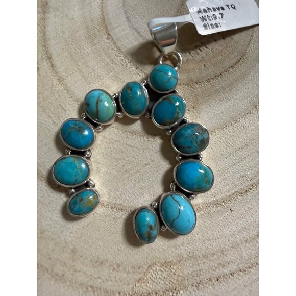 Artisan Kingman Turquoise Cluster Naja Statement Pendant Sterling Silver Boho - Picture 1 of 12